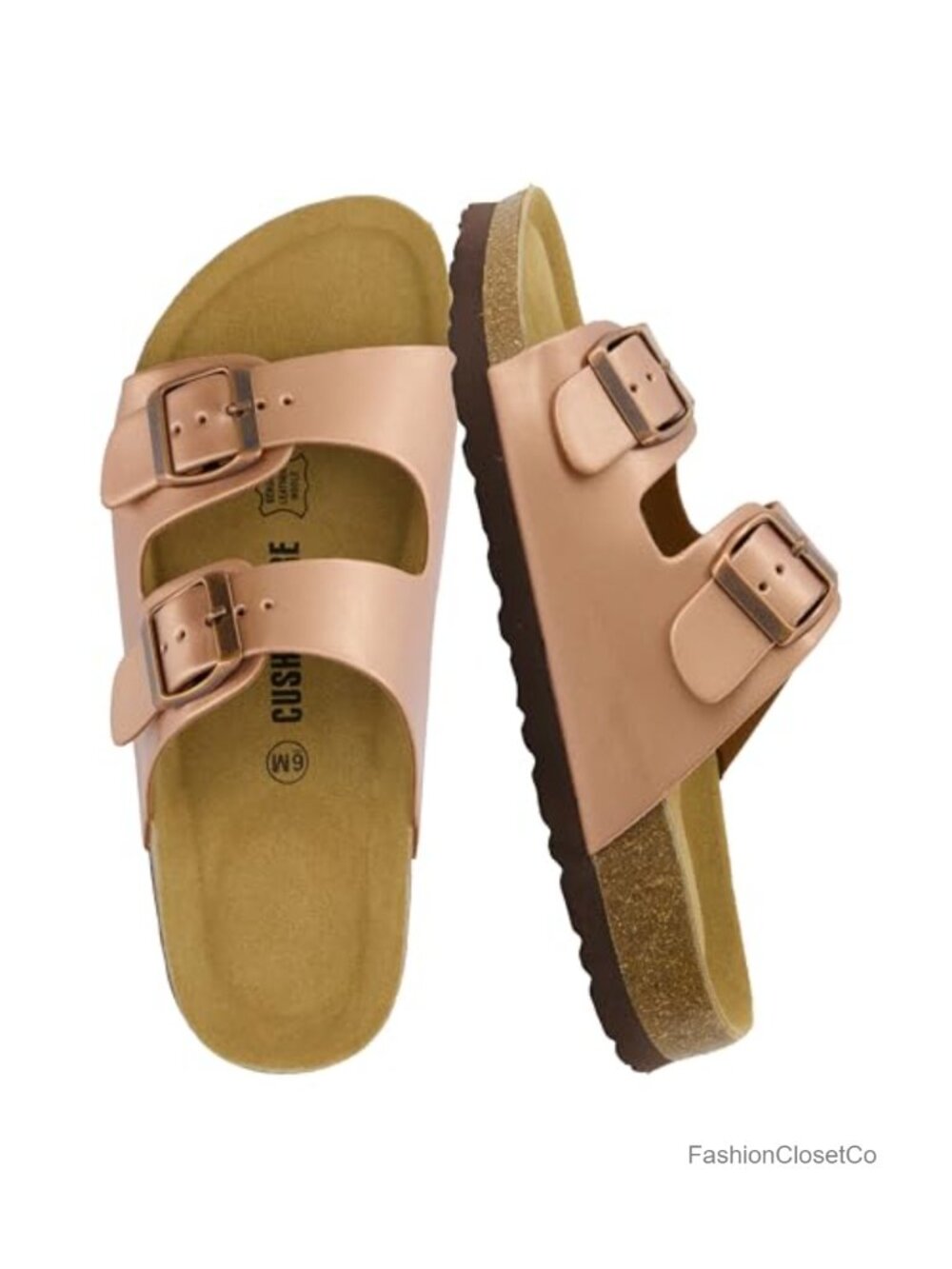 Cushionaire Lane Cork Footbed Sandals Women Double Buckle Slip On Arch Support